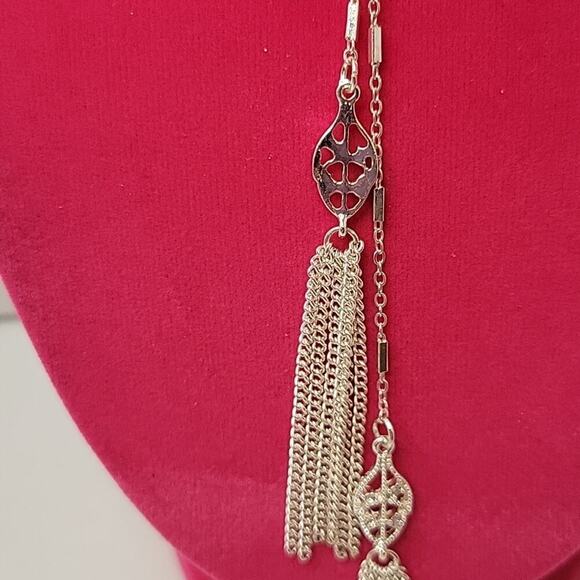 Lauren Conrad Retro Modest Elegant Metallic Silver Chain Tassel 24" Necklace - Picture 2 of 5